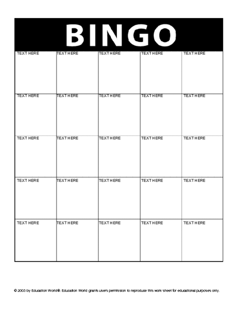 educational bingo template