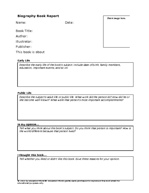 book report biography template elementary