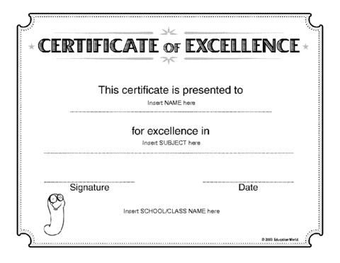 Award Of Excellence Certificate Package of 8 Student Honor Program School 
