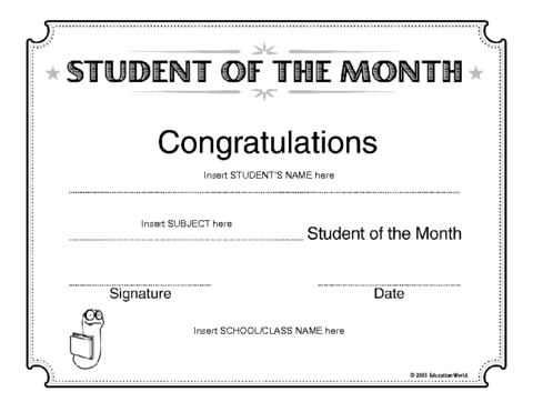 free printable student of the month certificate templates