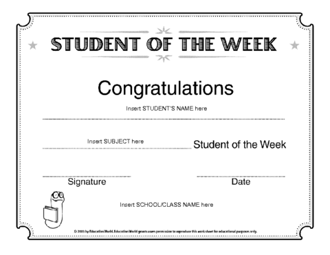 Student Of The Week Award Template Education World