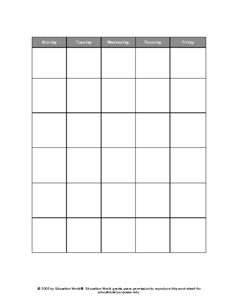 Free Blank Calendar Template 5 Day Week Template Calendar Design 