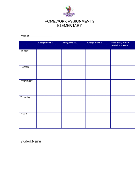 student assignment organizer template