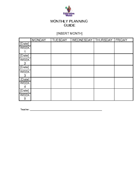 Monthly Lesson Plan Template Free