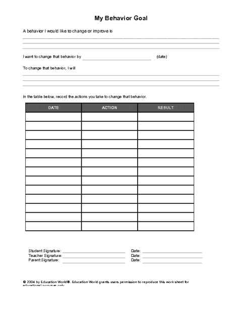 Behavior Tracking Chart Middle School