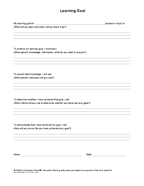 Learning Goal Template | Education World