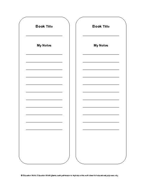 Reading Notes Bookmark Template Pdf Education World