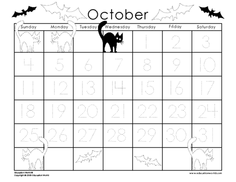 October 2009 Traceable Calendar Template | Education World