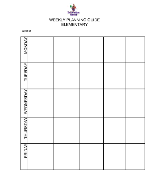 Elementary Weekly Planning Guide Template Education World